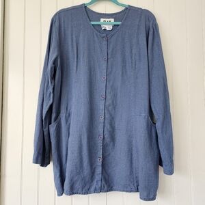 FLAX Blue Button-Up Long Sleeve Shirt~M